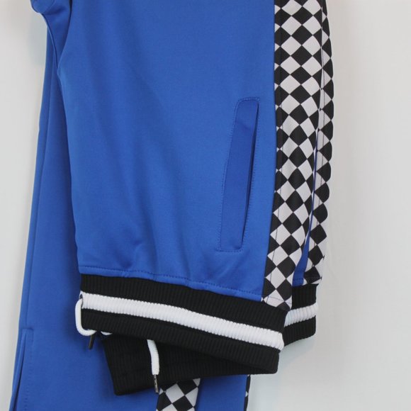 Womens Blue Lounge Drawstring Pants with Black and White Checkered Stripe - Picture 6 of 12